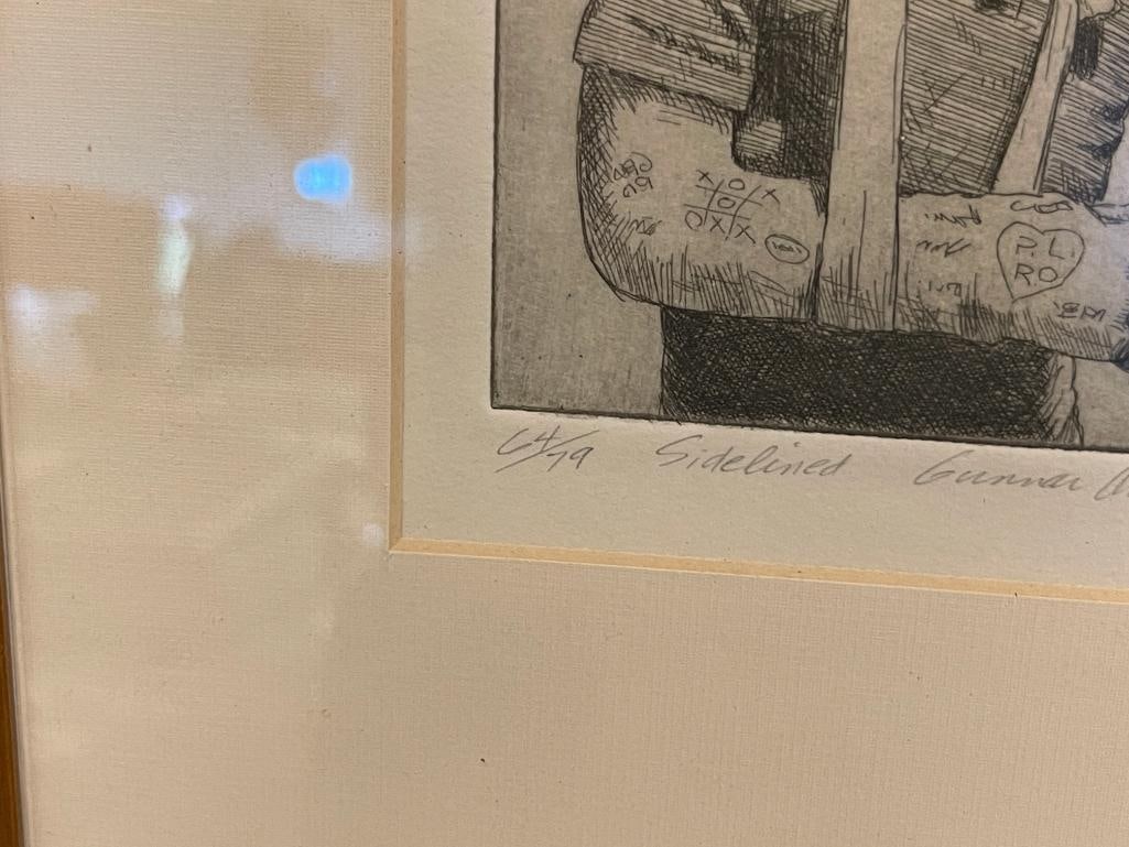 GUNNAR ANDERSON CALIFORNIA ARTIST LIMITED EDITION ETCHING TITLED SIDELINED NO. 64/79 - 4