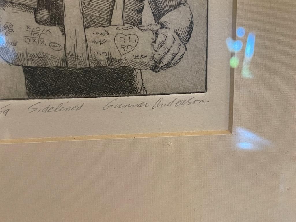 GUNNAR ANDERSON CALIFORNIA ARTIST LIMITED EDITION ETCHING TITLED SIDELINED NO. 64/79 - 5