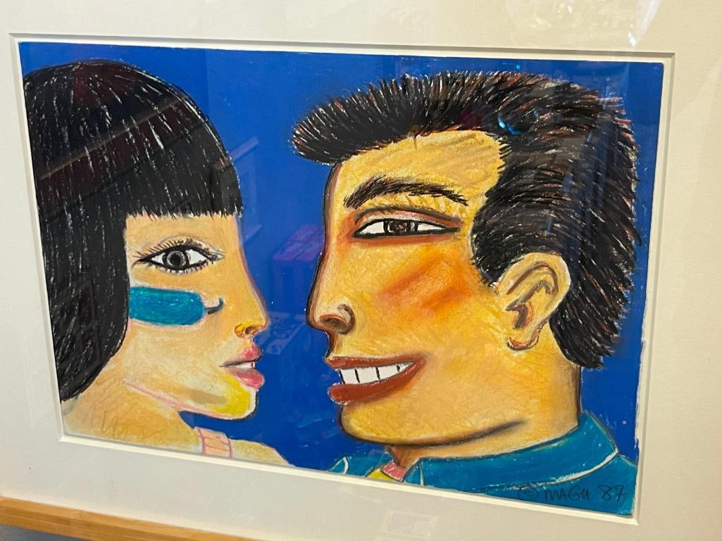 GILBERT MAGU LUJAN CHICANO AMERICAN ARTIST ORIGINAL PAINTING ON PAPER LA CHATA CON LA PETEE - 2