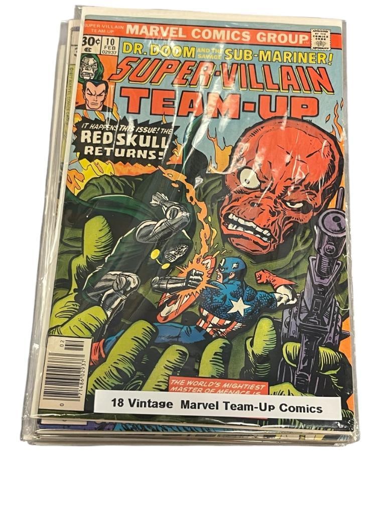 18 VINTAGE MARVEL TEAM-UP COMIC BOOKS 30 CENT TO $1 COMICS: ALL COMICS ARE IN PROTECTIVE SLEEVES
