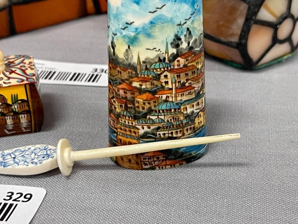 20TH CENTURY HAND CARVED CAMEL BONE TRINKET BOXES AND PERFUME BOTTLES FROM ISTANBUL - 4