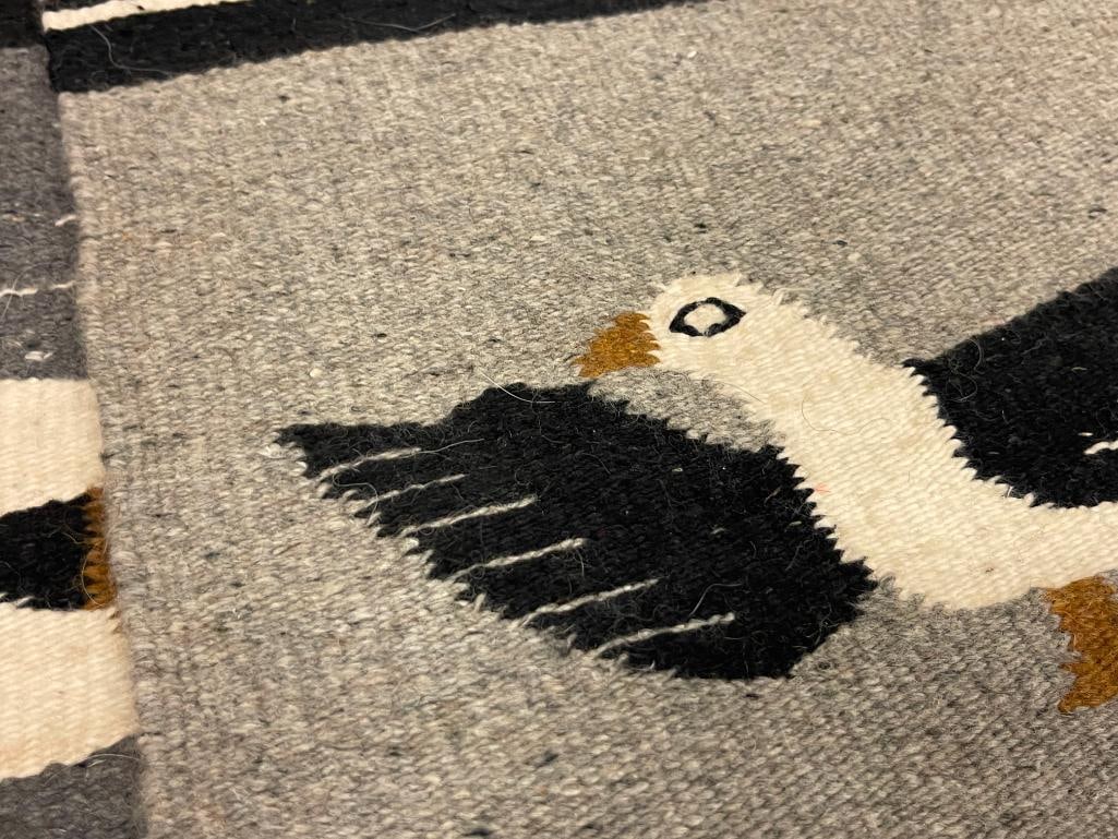 TWO HAND WOVEN WOOL ZAPOTEC WEAVINGS WITH BIRD AND FISH MOTIF IN GREY, BLACK, AND WHITE - 3