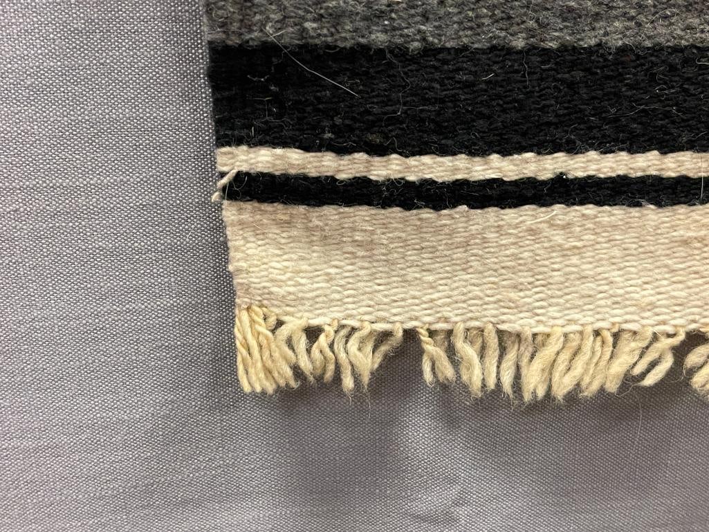 TWO HAND WOVEN WOOL ZAPOTEC WEAVINGS WITH BIRD AND FISH MOTIF IN GREY, BLACK, AND WHITE - 5