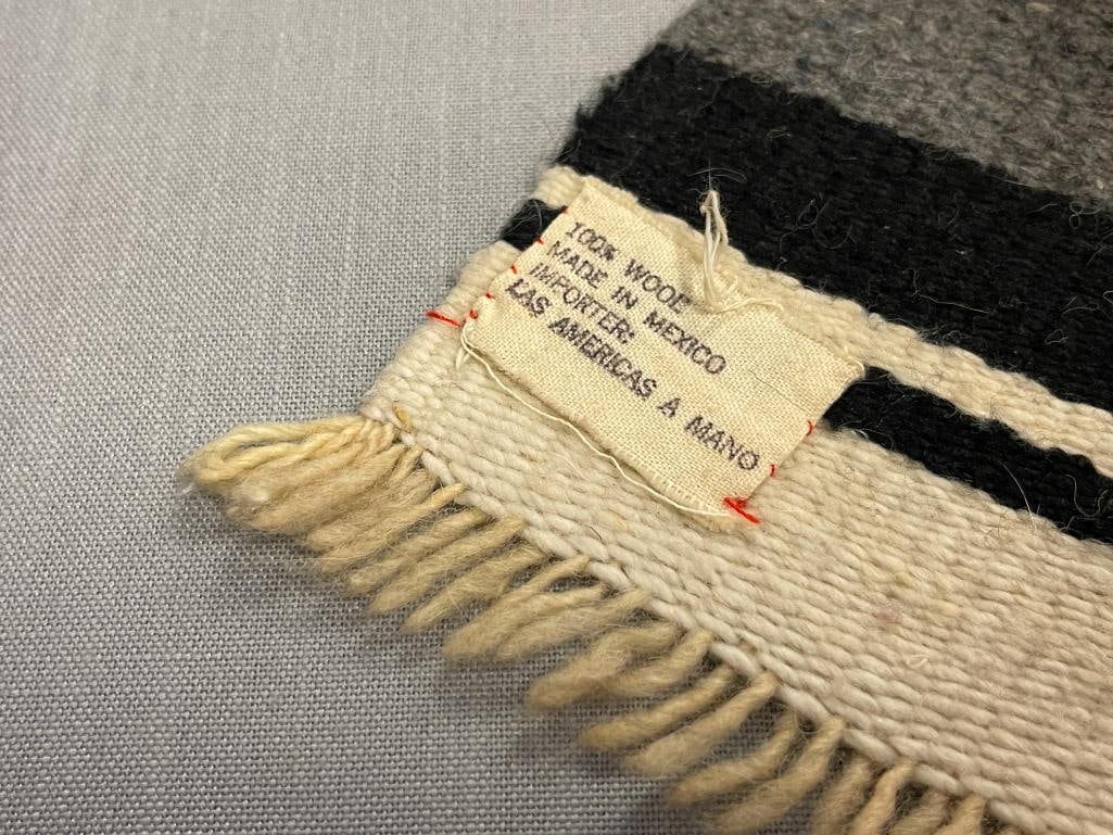 TWO HAND WOVEN WOOL ZAPOTEC WEAVINGS WITH BIRD AND FISH MOTIF IN GREY, BLACK, AND WHITE - 6