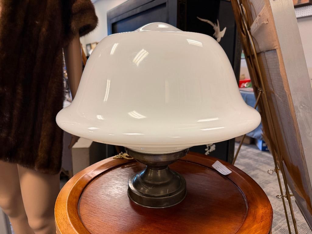 LARGE MILK GLASS VINTAGE SCHOOL HOUSE LIGHT FIXTURE - 10