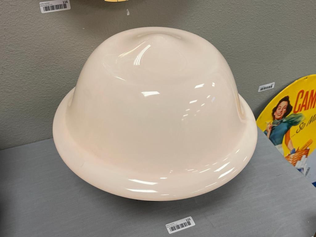 LARGE MILK GLASS VINTAGE SCHOOL HOUSE LIGHT FIXTURE - 3