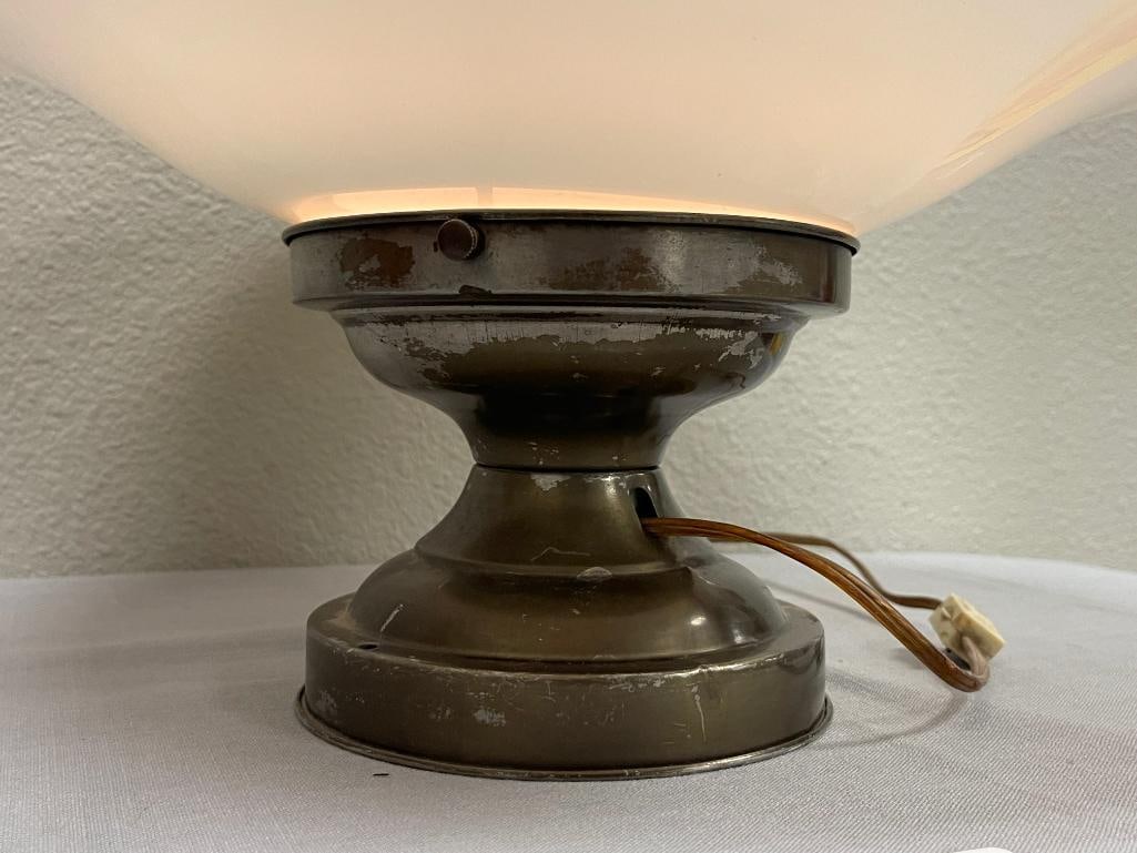 LARGE MILK GLASS VINTAGE SCHOOL HOUSE LIGHT FIXTURE - 4