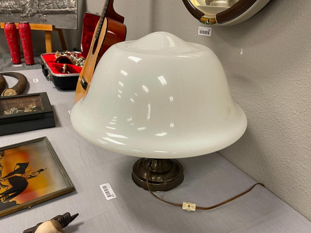 LARGE MILK GLASS VINTAGE SCHOOL HOUSE LIGHT FIXTURE - 5