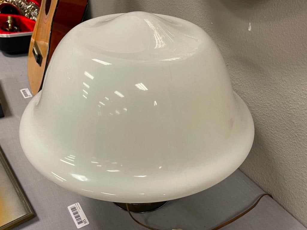 LARGE MILK GLASS VINTAGE SCHOOL HOUSE LIGHT FIXTURE - 6