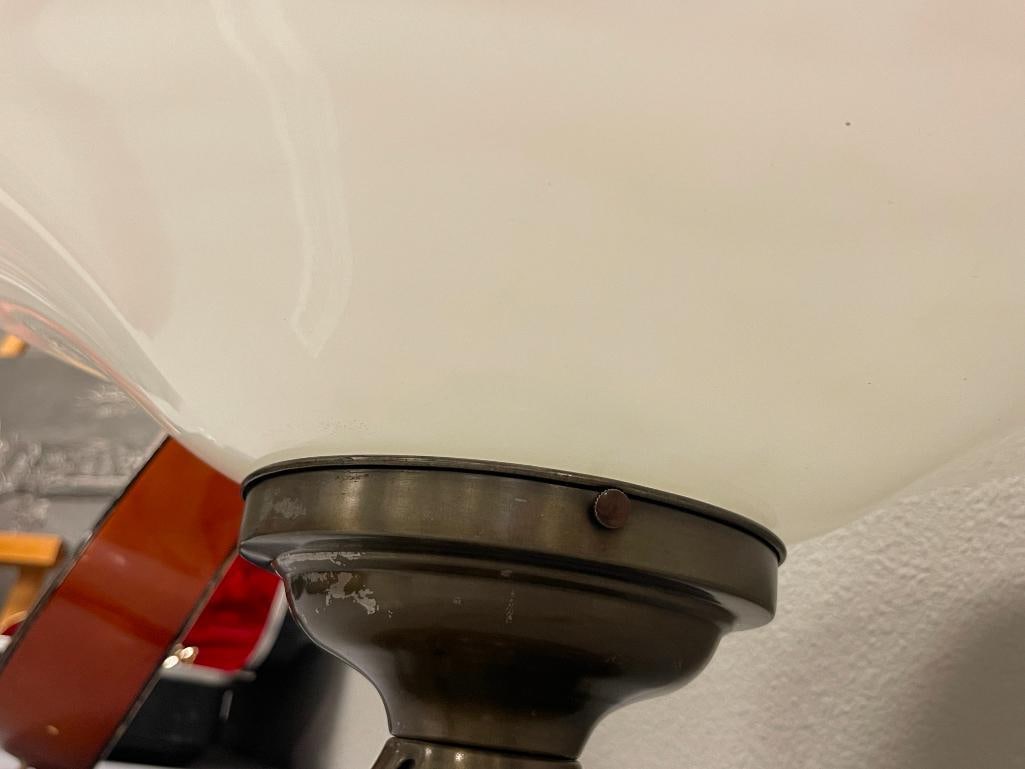 LARGE MILK GLASS VINTAGE SCHOOL HOUSE LIGHT FIXTURE - 7