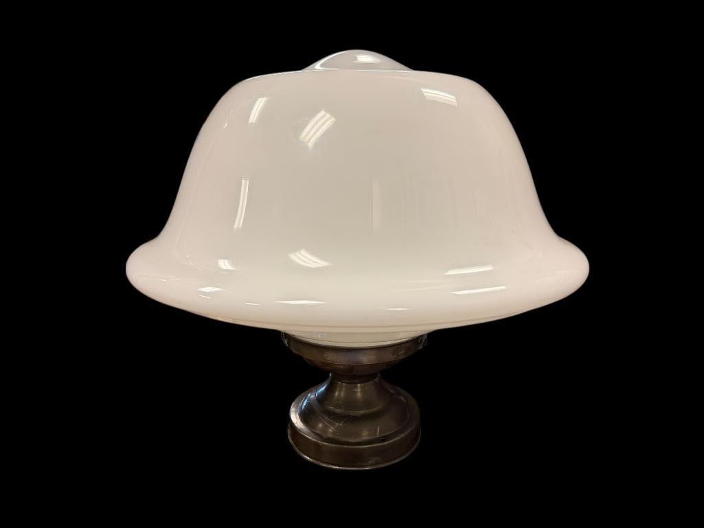 LARGE MILK GLASS VINTAGE SCHOOL HOUSE LIGHT FIXTURE - 9