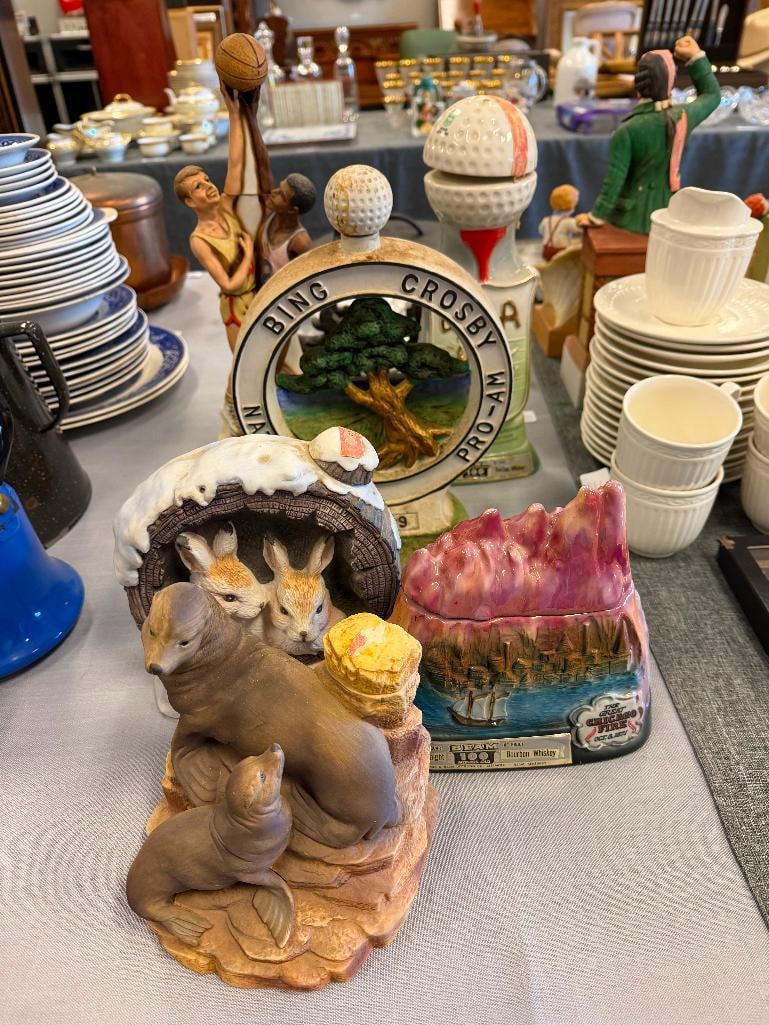 SIX VINTAGE PORCELAIN / CHINA FIGURAL DECANTERS CYRUS NOBLE, REGAL CHINA, W.A. LEGACY - 3