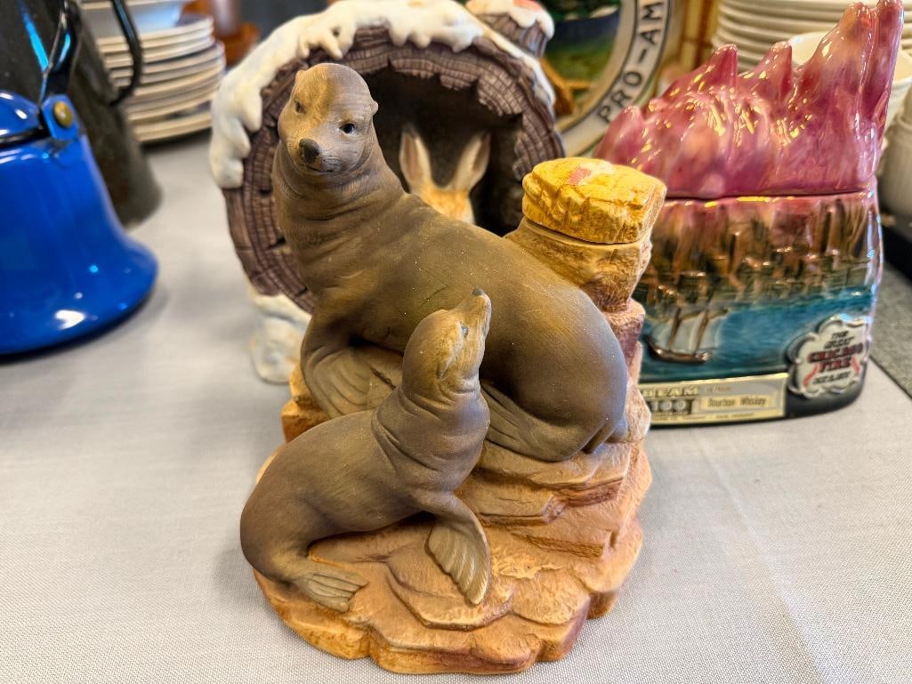 SIX VINTAGE PORCELAIN / CHINA FIGURAL DECANTERS CYRUS NOBLE, REGAL CHINA, W.A. LEGACY - 4