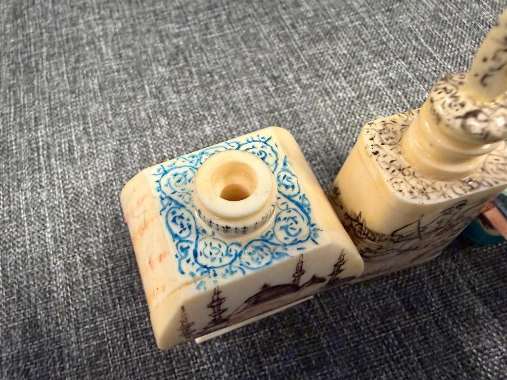 20TH CENTURY HAND CARVED CAMEL BONE TRINKET BOXES AND PERFUME BOTTLES FROM ISTANBUL - 10
