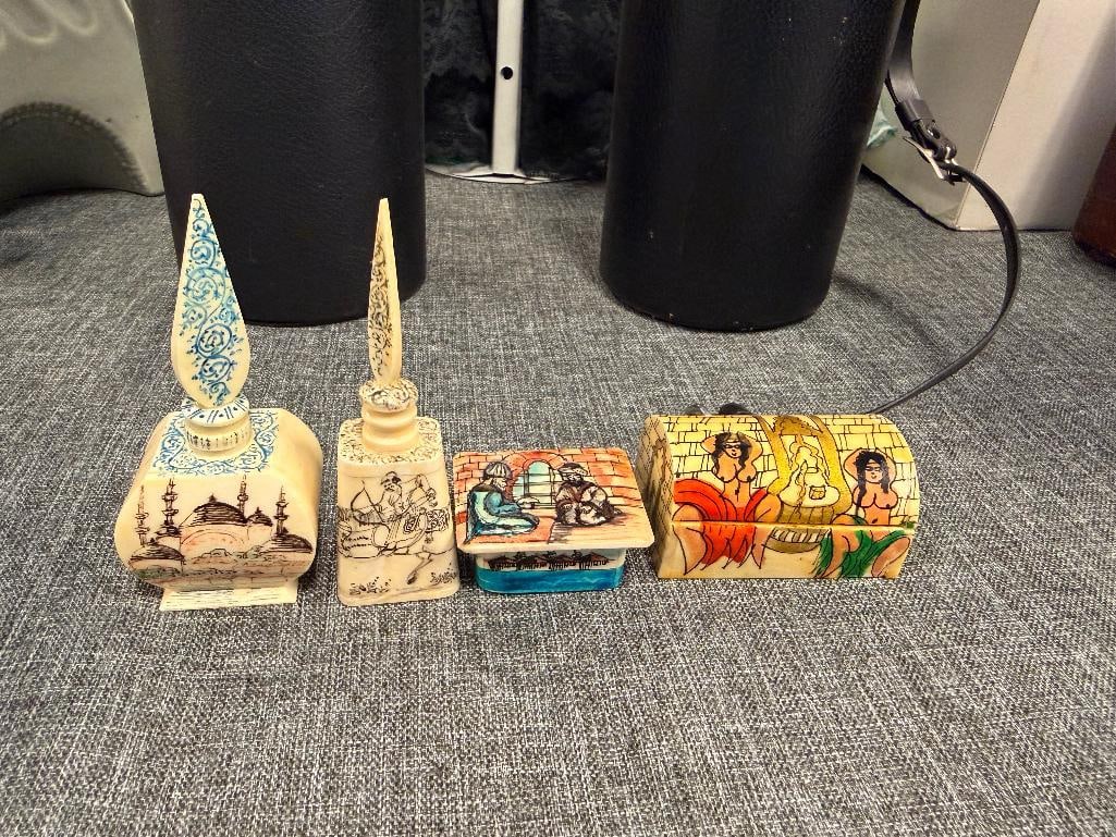 20TH CENTURY HAND CARVED CAMEL BONE TRINKET BOXES AND PERFUME BOTTLES FROM ISTANBUL - 2