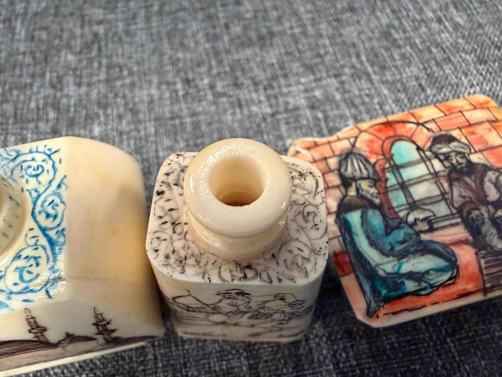 20TH CENTURY HAND CARVED CAMEL BONE TRINKET BOXES AND PERFUME BOTTLES FROM ISTANBUL - 9