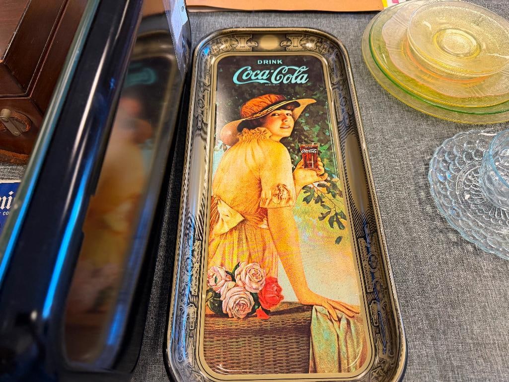 COCA-COLA AND OLYMPIA BEER VINTAGE LADIES ADVERTISEMENT METAL SERVING TRAYS - 10