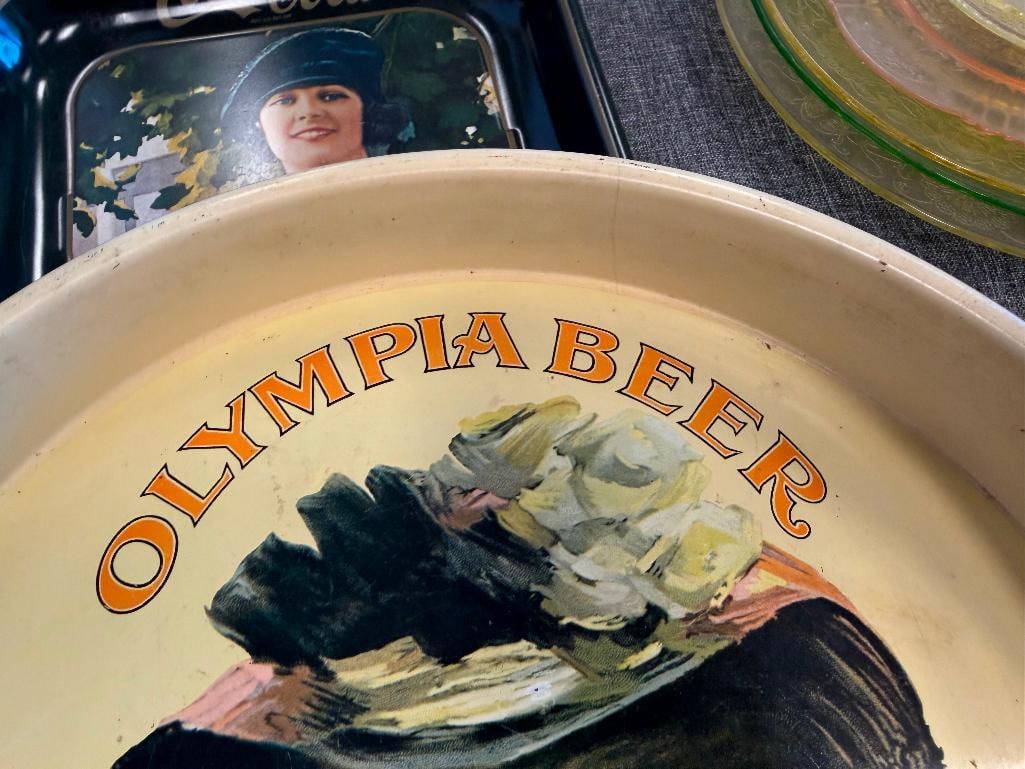 COCA-COLA AND OLYMPIA BEER VINTAGE LADIES ADVERTISEMENT METAL SERVING TRAYS - 7