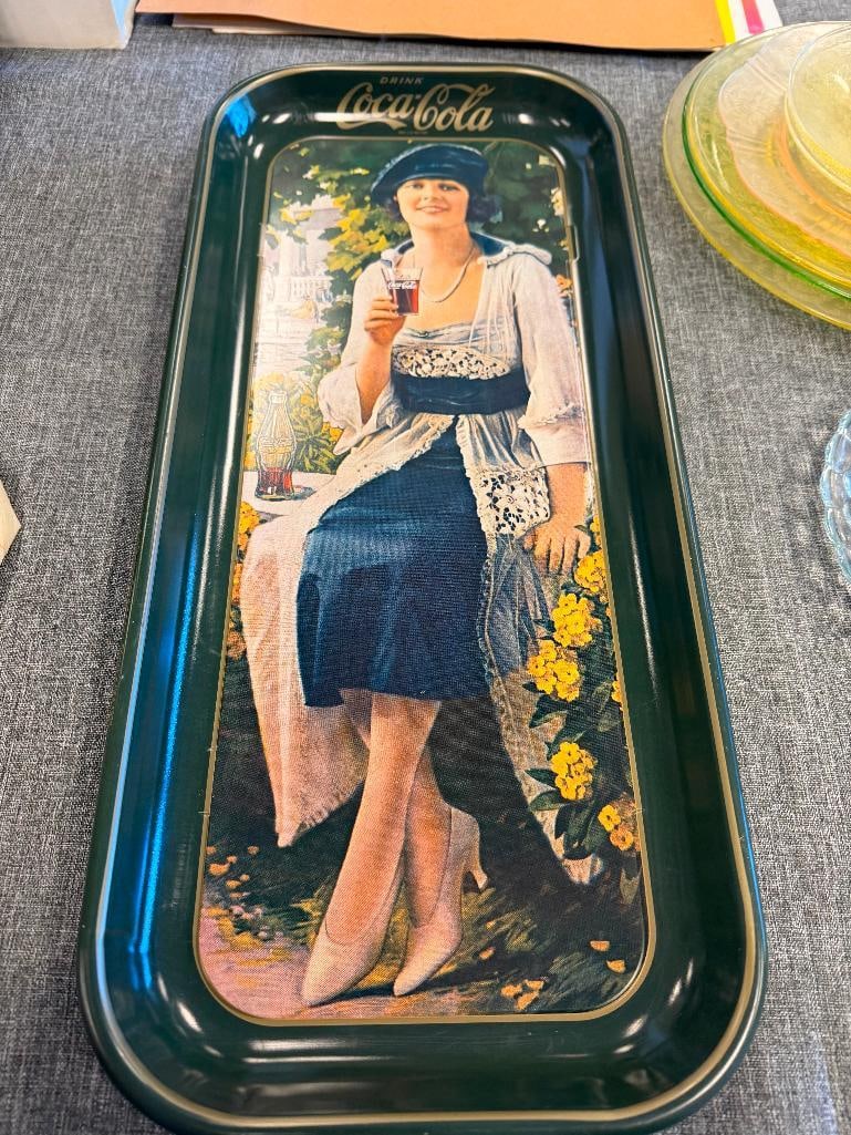 COCA-COLA AND OLYMPIA BEER VINTAGE LADIES ADVERTISEMENT METAL SERVING TRAYS - 8