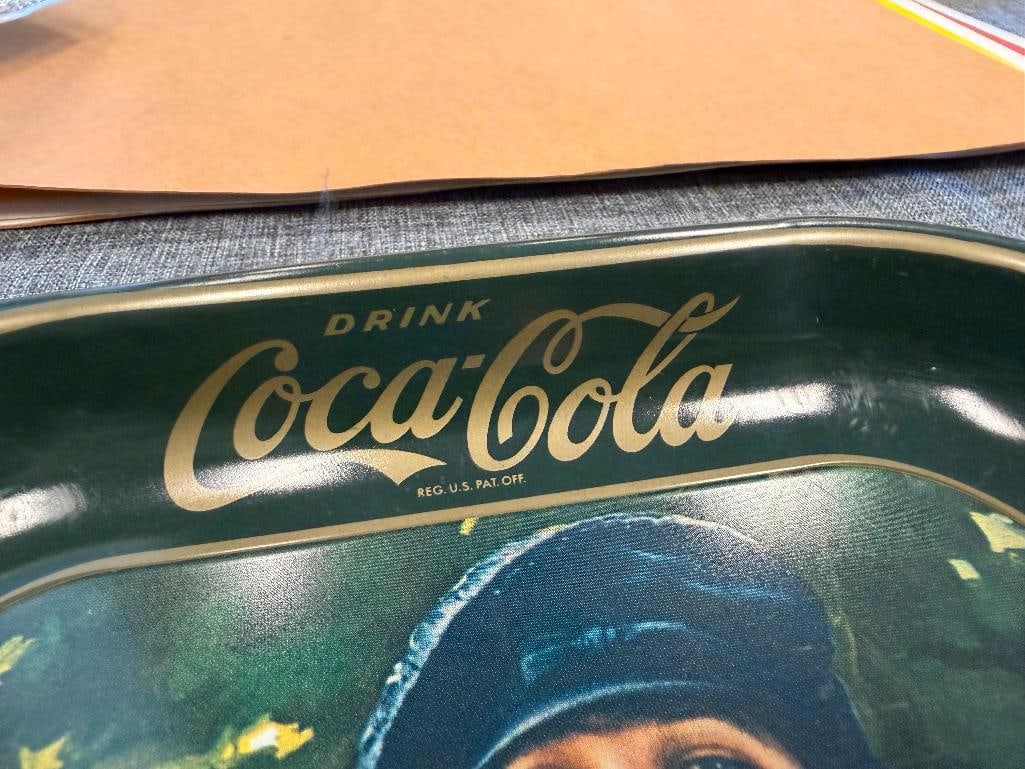 COCA-COLA AND OLYMPIA BEER VINTAGE LADIES ADVERTISEMENT METAL SERVING TRAYS - 9