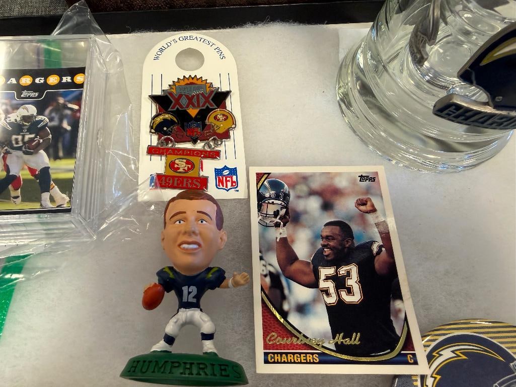 PROFESSIONAL FOOTBALL COLLECTIBLES, CHARGERS BUTTON, SUPERBOWL XVIII PATCH, NFL ALUMNI PATCH - 11