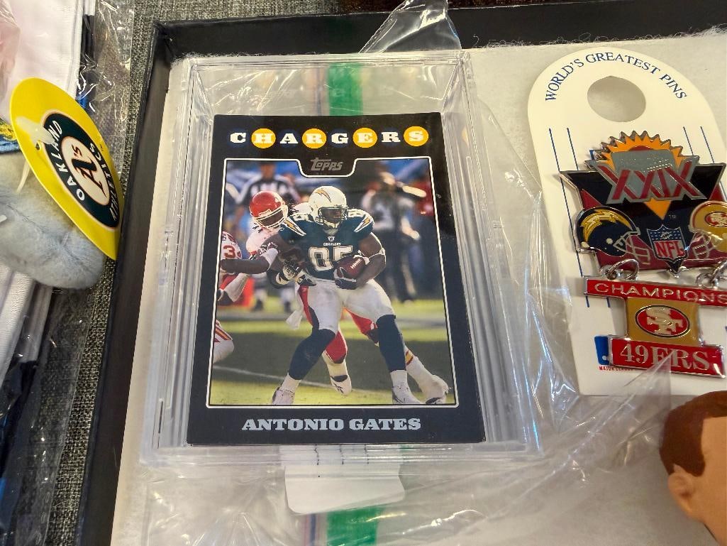 PROFESSIONAL FOOTBALL COLLECTIBLES, CHARGERS BUTTON, SUPERBOWL XVIII PATCH, NFL ALUMNI PATCH - 14