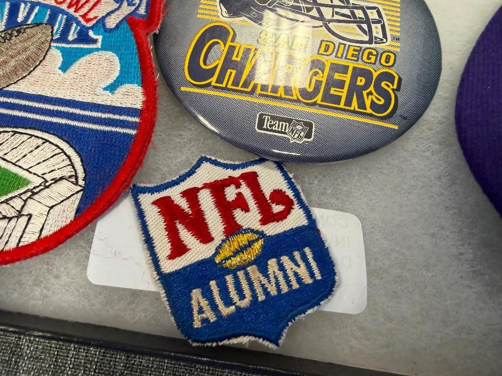PROFESSIONAL FOOTBALL COLLECTIBLES, CHARGERS BUTTON, SUPERBOWL XVIII PATCH, NFL ALUMNI PATCH - 8