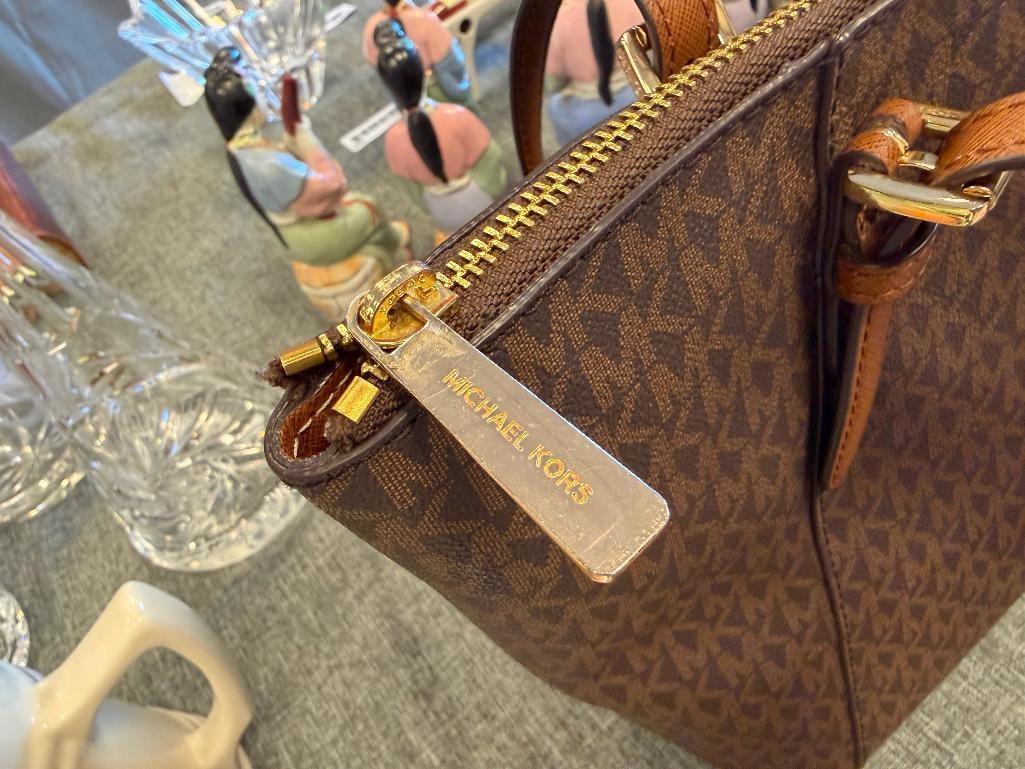 MICHAEL KORS BROWN MONOGRAM SATCHEL BAG - 13