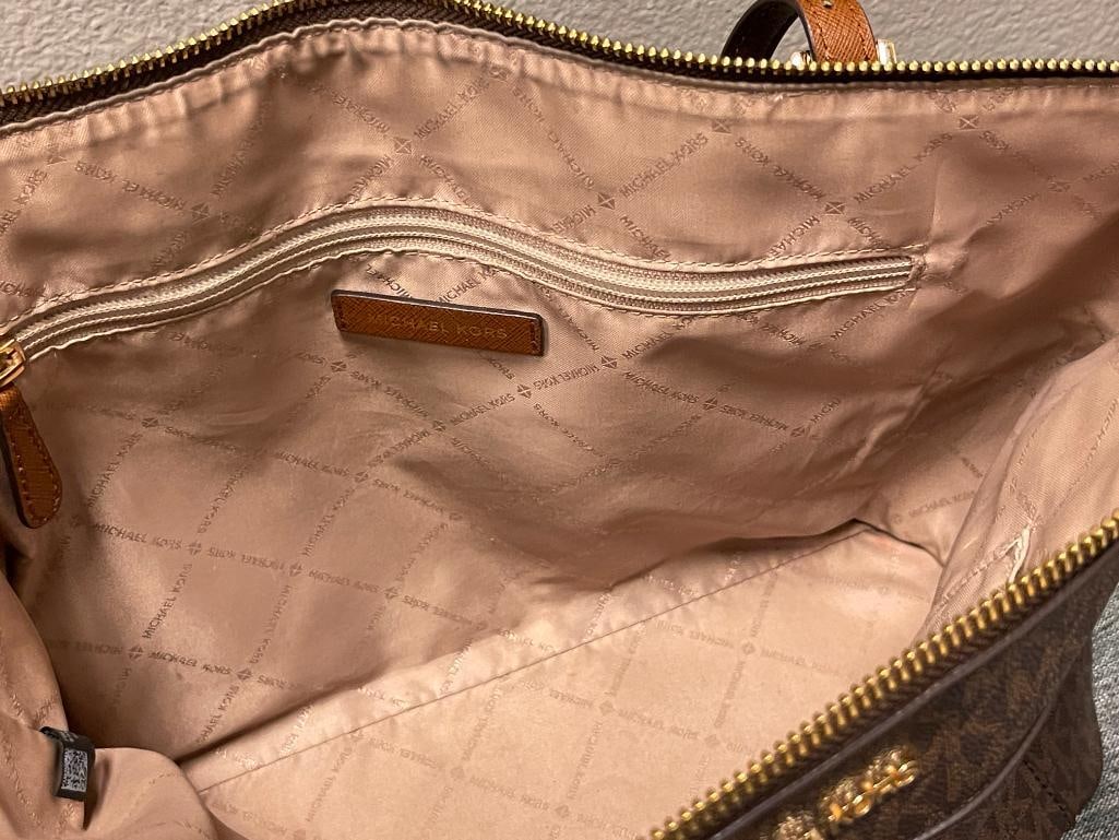 MICHAEL KORS BROWN MONOGRAM SATCHEL BAG - 7