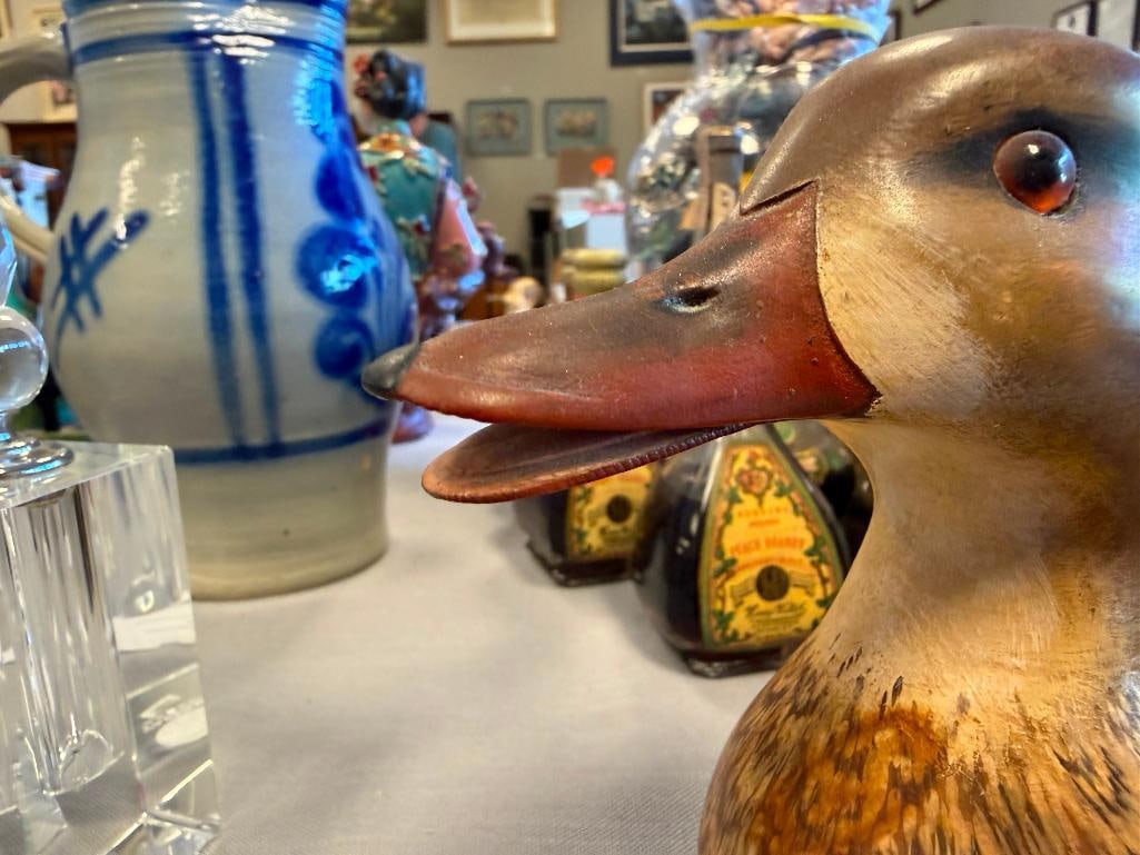 JENNIFER LINDER HAND CRAFTED WOODEN DUCK DECOY OF A MALLARD HEN DATED 1986 - 5