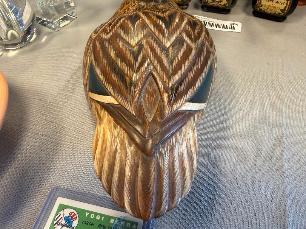 JENNIFER LINDER HAND CRAFTED WOODEN DUCK DECOY OF A MALLARD HEN DATED 1986 - 6