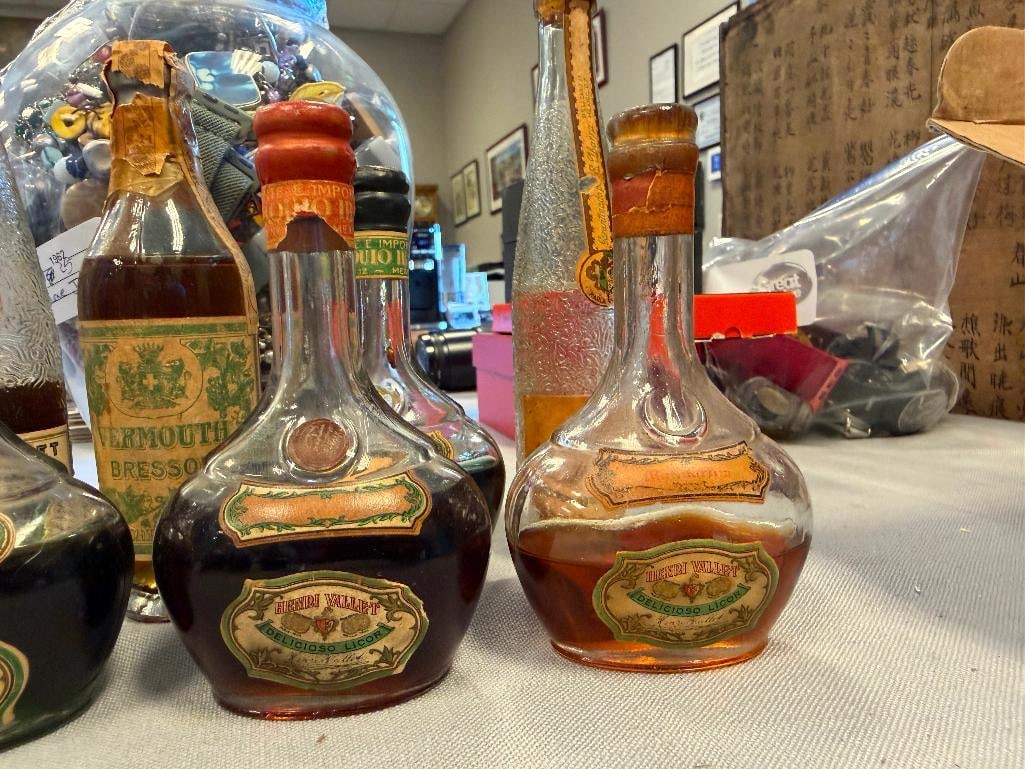VINTAGE 1/10 PINT LIQUOR BOTTLES HENRI VALLET, VERMOUTH BRESSON, EUSTAQUIO IBARRA - 6