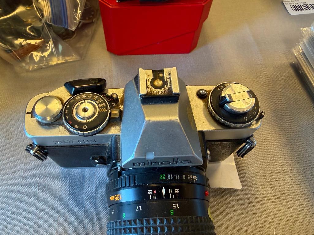 CIRCA 1977 MINOLTA XD 11 SLR FILM CAMERA WITH MINOLTA 135MM AND 35MM LENSES - 6