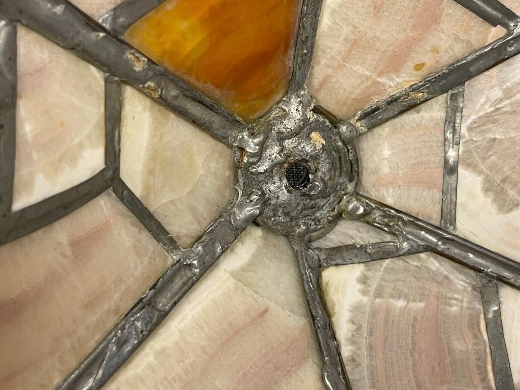 VINTAGE HEXAGONAL AMBER GLASS STONE LOOK PATCHWORK LAMP SHADE WITH LEAD FRAME - 7