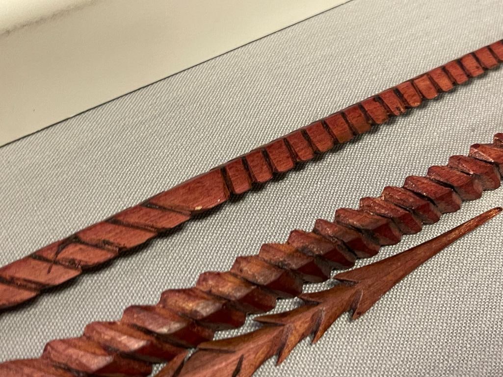 THREE CARVED WOOD SPEARS AND ISTANBUL WOOD CARVED PIPE - 7