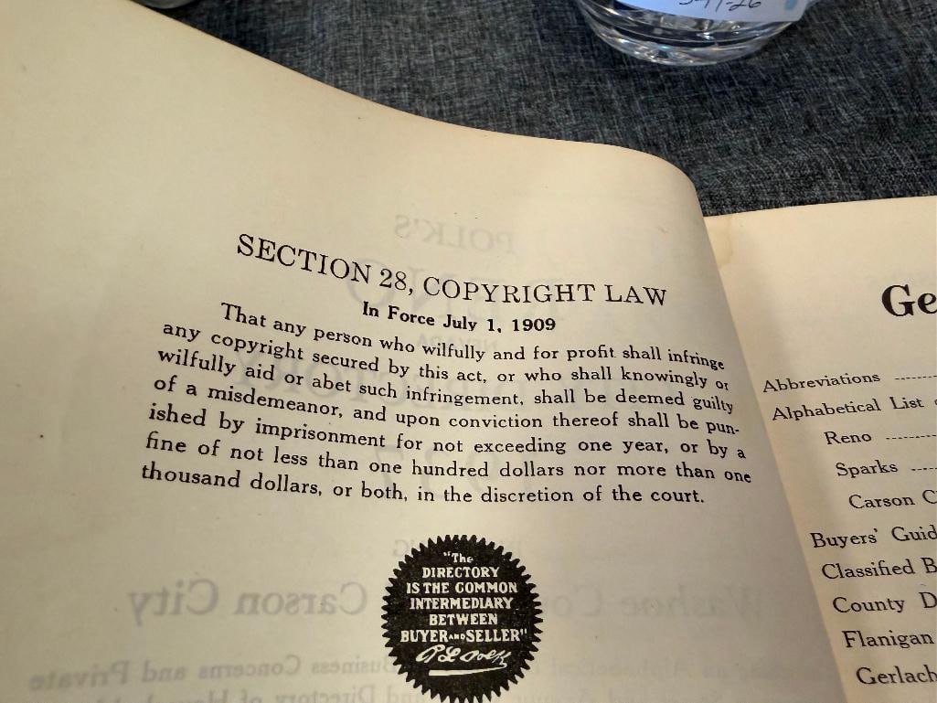 1937 POLK'S RENO, NEVADA CITY DIRECTORY INCLUDING WASHOE COUNTY AND CARSON CITY - 10