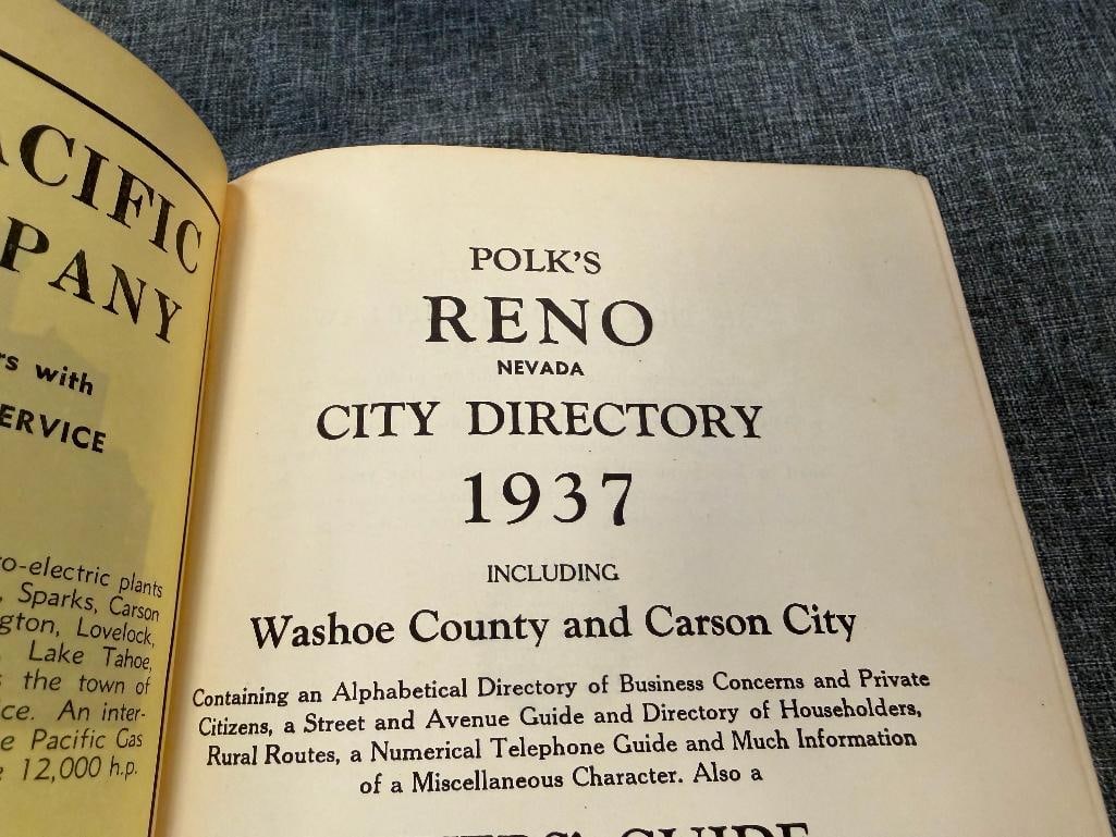 1937 POLK'S RENO, NEVADA CITY DIRECTORY INCLUDING WASHOE COUNTY AND CARSON CITY - 8