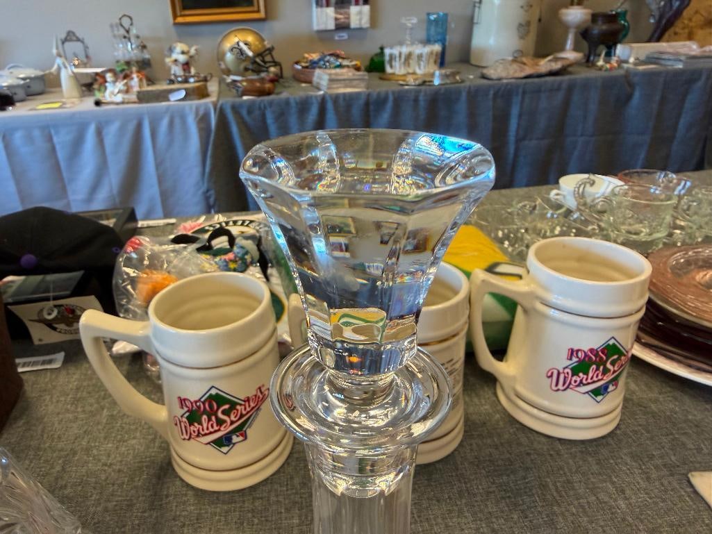 THREE TALL CUT CRYSTL DECANTERS WITH STOPPERS ONE FROM ROYAL GALLERY AND ONE MADE IN CZECHOSLOVAKIA - 12