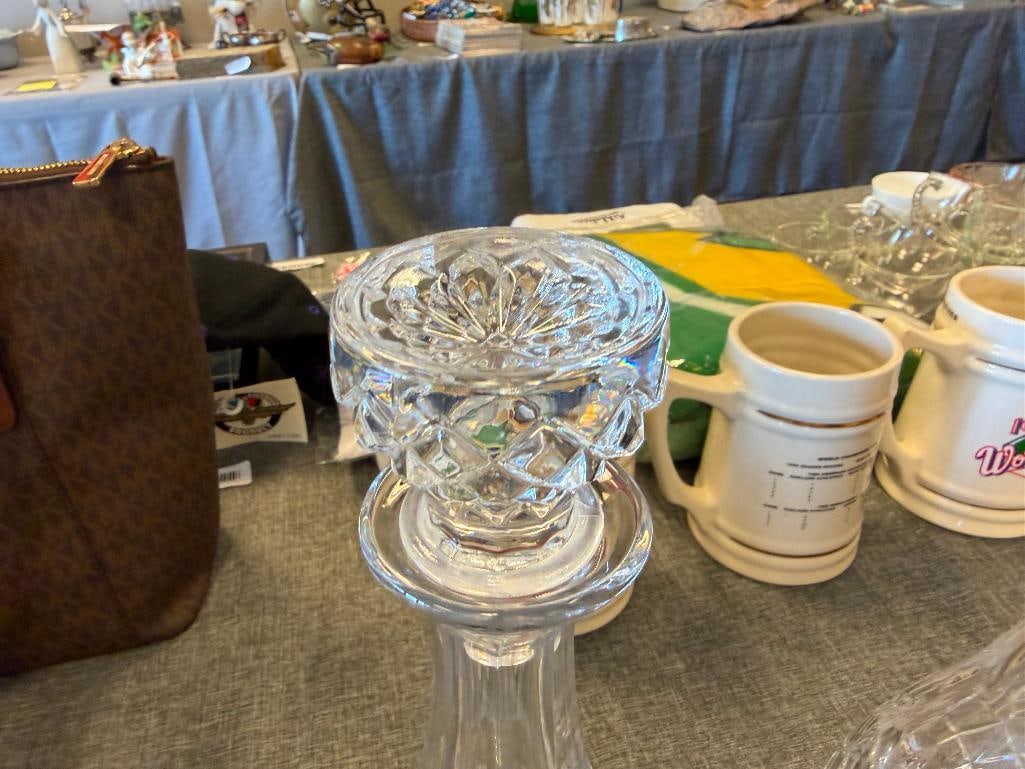 THREE TALL CUT CRYSTL DECANTERS WITH STOPPERS ONE FROM ROYAL GALLERY AND ONE MADE IN CZECHOSLOVAKIA - 15