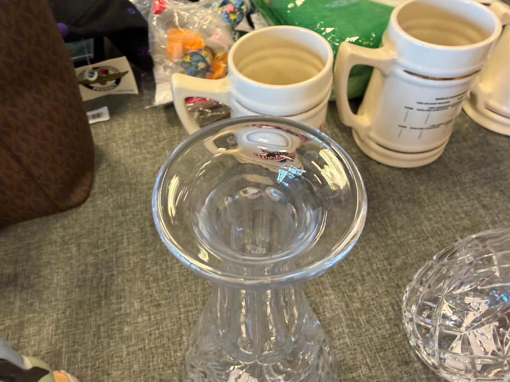 THREE TALL CUT CRYSTL DECANTERS WITH STOPPERS ONE FROM ROYAL GALLERY AND ONE MADE IN CZECHOSLOVAKIA - 16