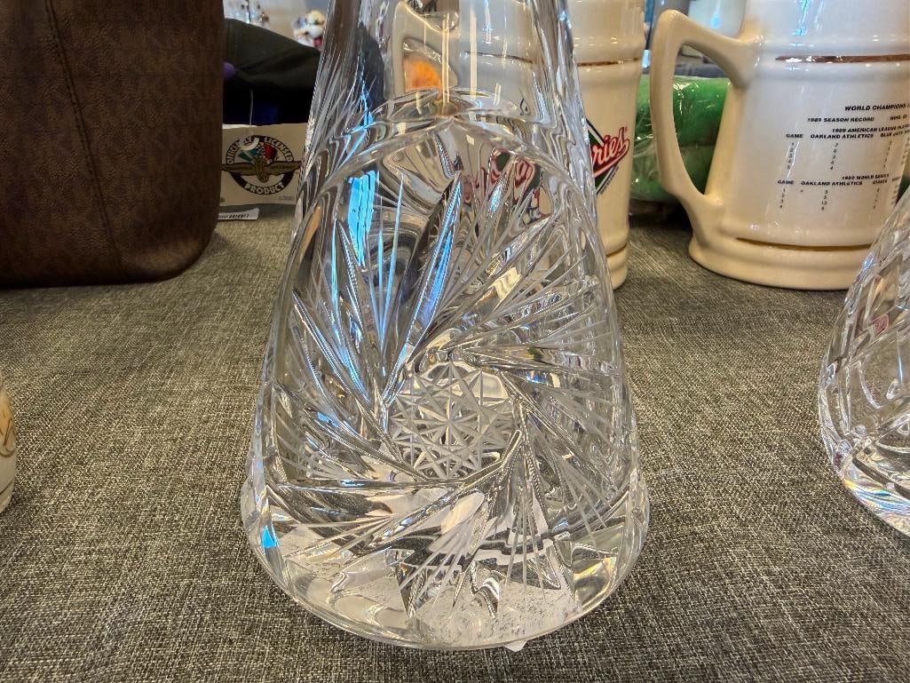 THREE TALL CUT CRYSTL DECANTERS WITH STOPPERS ONE FROM ROYAL GALLERY AND ONE MADE IN CZECHOSLOVAKIA - 17