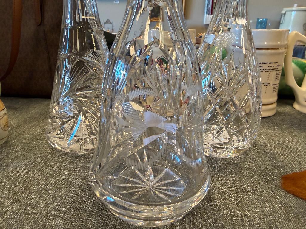 THREE TALL CUT CRYSTL DECANTERS WITH STOPPERS ONE FROM ROYAL GALLERY AND ONE MADE IN CZECHOSLOVAKIA - 5