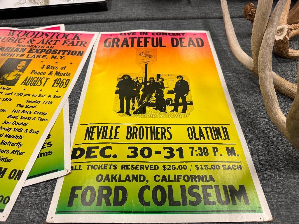 FOUR ROCK N ROLL CONCERT PROMOTIONAL POSTERS THE BEATLES, WOODSTOCK, THE GRATEFUL DEAD REPRINTS - 10
