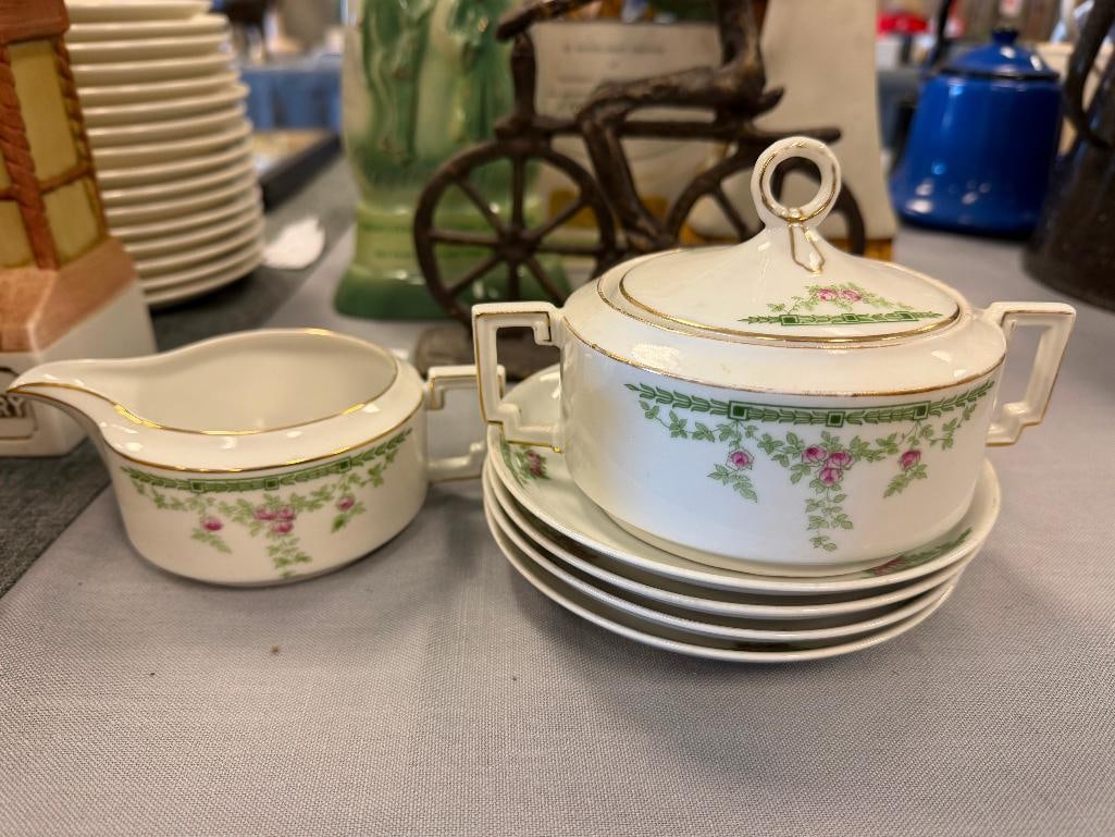 HEINRICH & CO. IMPERIAL CHINA SUGAR BOWL AD CREAMER WITH FOUR SAUCERS BAVARIA - 2