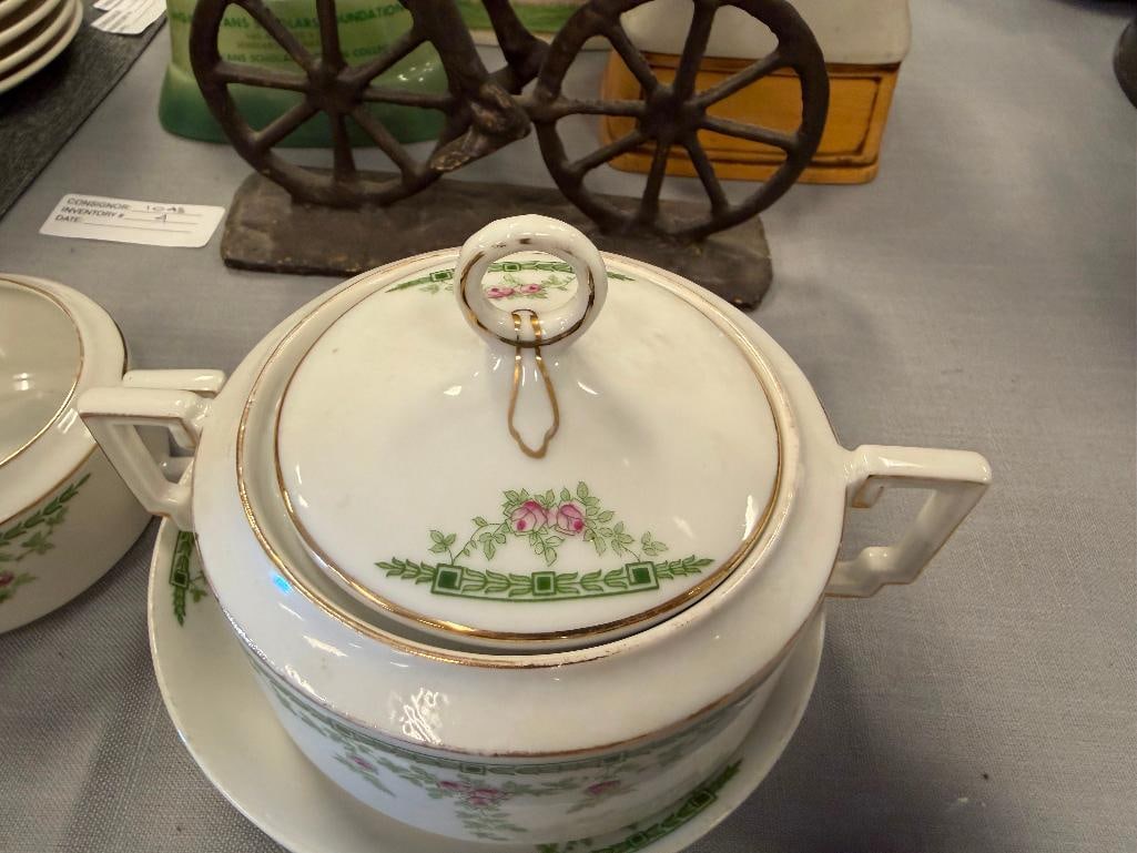 HEINRICH & CO. IMPERIAL CHINA SUGAR BOWL AD CREAMER WITH FOUR SAUCERS BAVARIA - 3