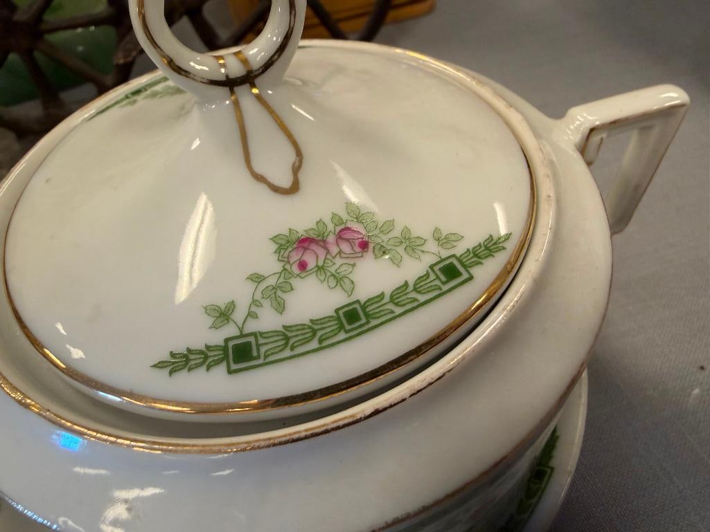 HEINRICH & CO. IMPERIAL CHINA SUGAR BOWL AD CREAMER WITH FOUR SAUCERS BAVARIA - 4