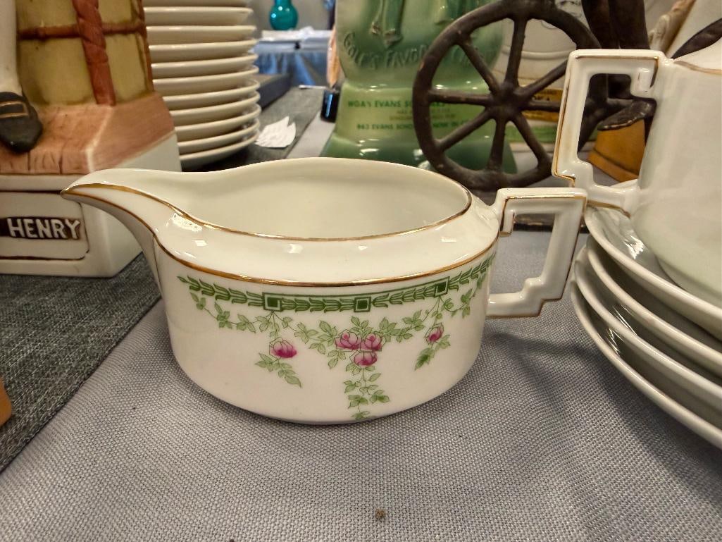 HEINRICH & CO. IMPERIAL CHINA SUGAR BOWL AD CREAMER WITH FOUR SAUCERS BAVARIA - 9