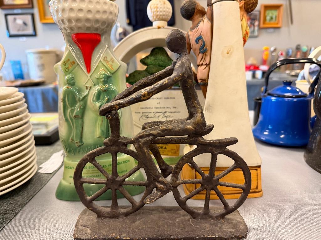 BRUTALIST STYLE METALL SCULPTURE OF A FIGURE RIDING A BICYCLE - 2