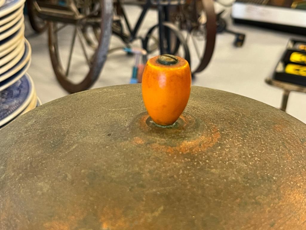 VINTAGE SOLID COPPER FARBER BROTHERS ICE BUCKET WITH GLASS LINER AND HAND MADE COPPER BOWL - 3