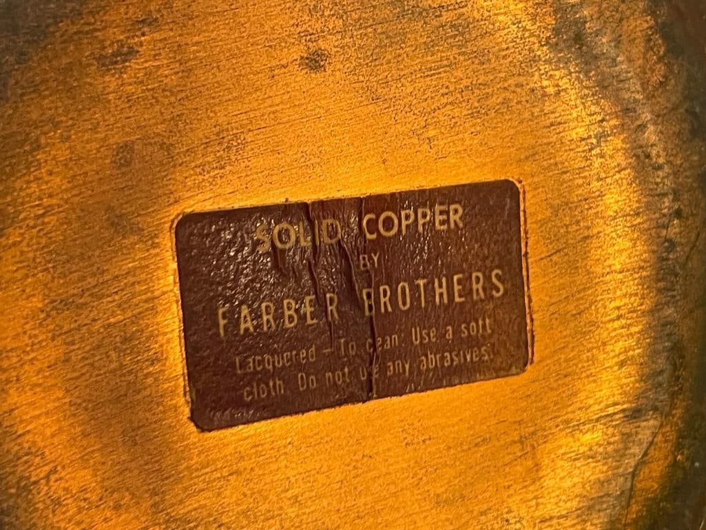 VINTAGE SOLID COPPER FARBER BROTHERS ICE BUCKET WITH GLASS LINER AND HAND MADE COPPER BOWL - 6